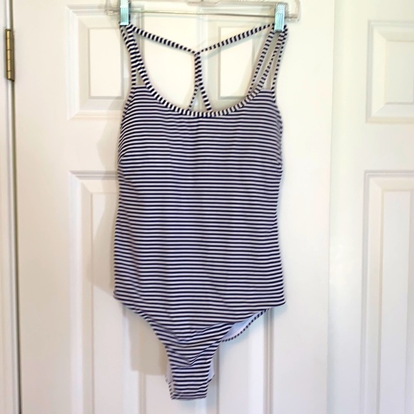 Athleta Swim Athleta One Piece Ribbed Bathing Suit Navy And White